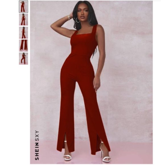 💖 2/$25 NWT! SHEIN SXY Slit Hem Flare Leg Jumpsuit - Picture 1 of 9